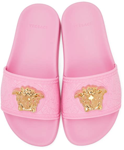 replica pink versace slides|Versace medusa slides.